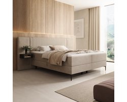 Meubella - Boyd - Boxspring met LED - Velvet beige - 180x200 cm