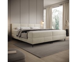 Meubella - Brisa - Boxspring met opbergruimte - Teddystof beige - 200x200 cm