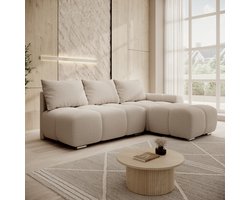 Meubella - Broome - Hoekbank 3-zits - Beige teddystof - Rechts