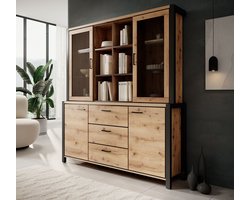 Meubella - Buffetkast Acapulco - Eiken - Zwart - 180 cm