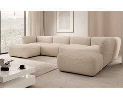 Meubella - Caesar - Hoekbank 5-zits met chaise longue - Beige - Teddy Boucle stof - Rechts
