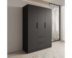 Meubella - Caliero - Kledingkast 3-deurs - Zwart - 150x60x216 cm