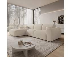 Meubella - Canyon - Hoekbank 4-zits met chaise longue - Beige - Teddystof - Links
