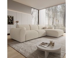 Meubella - Canyon - Hoekbank 4-zits met chaise longue - Beige - Teddystof - Rechts