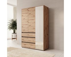 Meubella - Cirelle 2 - Kledingkast 3-deurs - Eiken - 138x55x211 cm