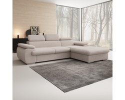 Meubella - Cordoba - Hoekbank 3-zits met chaise longue - Beige - Ribstof - Rechts