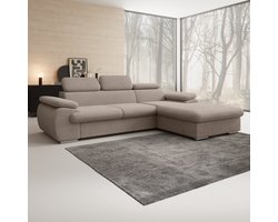 Meubella - Cordoba - Hoekbank 3-zits met chaise longue - Bruin - Ribstof - Rechts