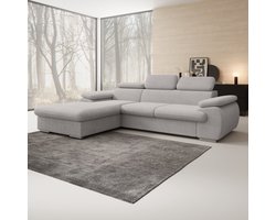 Meubella - Cordoba - Hoekbank 3-zits met chaise longue - Grijs - Ribstof - Links