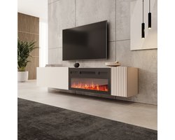 Meubella - Cruzar - TV-Meubel met sfeerhaard - Beige - 200 cm
