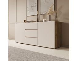 Meubella - Cumi - Dressoir - Beige/Eikenpatroon - 150x34x64 cm