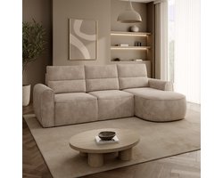 Meubella - Doval - Hoekbank 3-zits - Stof beige - Rechts