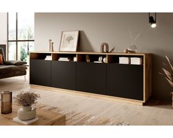 Meubella - Dressoir Acuna - Mat zwart - Eiken - 238 cm