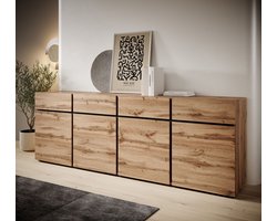 Meubella - Dressoir Cainan - Eiken - Zwart - 225 cm