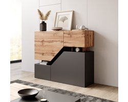 Meubella - Dressoir Canberra - Eiken - Antraciet - 120 cm