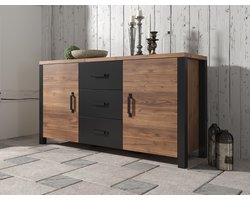 Meubella - Dressoir Olivia - Zwart - Eiken - 147 cm