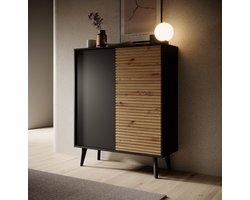 Meubella - Dressoir Palladium - Eiken - Zwart - 104 cm - Hoog
