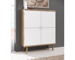 Meubella - Dressoir Primavera - Wit - Licht eiken - 107 cm - Hoog