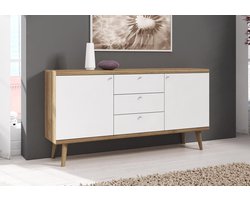 Meubella - Dressoir Primavera - Wit - Licht eiken - 160 cm