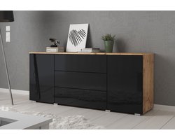 Meubella - Dressoir Pure - Zwart - Eiken - 150 cm