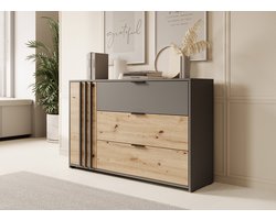 Meubella - Dressoir Roma - Grijs - Eiken - 125 cm