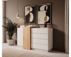 Meubella - Dressoir Three - Wit - Eiken - 160 cm