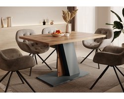 Meubella - Eetkamertafel Brand - Eiken - Grijs - 138 cm