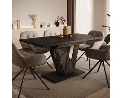 Meubella - Eetkamertafel Dayman - Zwart marmer - 160cm - Uitschuifbaar