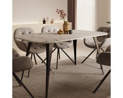 Meubella - Eetkamertafel Flix - Wit marmer - 160 cm - Uitschuifbaar
