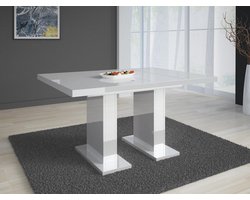 Meubella - Eetkamertafel Glamour - Hoogglans wit - 160 cm - Uitschuifbaar