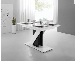 Meubella - Eetkamertafel Medusa - Hoogglans wit - Zwart - 160 cm - Uitschuifbaar