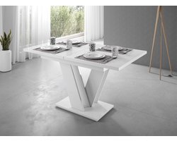 Meubella - Eetkamertafel Moris - Hoogglans wit - 160 cm - Uitschuifbaar