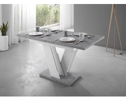 Meubella - Eetkamertafel Moris - Wit Betonlook - 160cm - Uitschuifbaar