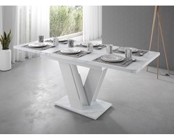 Meubella - Eetkamertafel Moris - Wit marmerlook 160cm - Uitschuifbaar