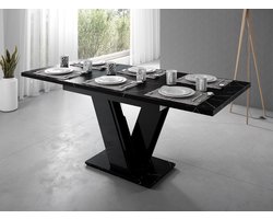 Meubella - Eetkamertafel Moris - Zwart marmer - 160 cm - Uitschuifbaar