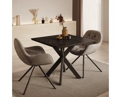 Meubella - Eetkamertafel Pacey - Zwart marmerlook - 90 cm