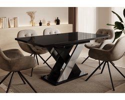 Meubella - Eetkamertafel Xandra - Zwart hoogglans - 160 cm - Uitschuifbaar