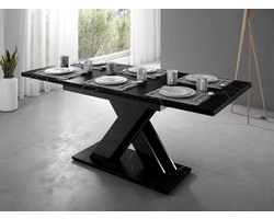 Meubella - Eettafel Bari - Zwart marmerlook - 180 cm - Uitschuifbaar