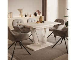 Meubella - Eettafel Dayman - Wit marmer - 160 cm - Uitschuifbaar