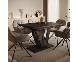 Meubella - Eettafel Dayman - Zwart marmer - 160 cm - Uitschuifbaar