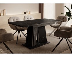 Meubella - Eettafel Delilah - Zwart marmerlook - 160 cm - Uitschuifbaar
