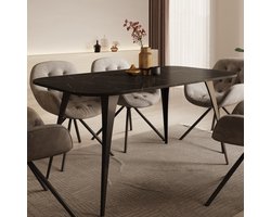 Meubella - Eettafel Flix - Zwart marmer - 160 cm - Uitschuifbaar