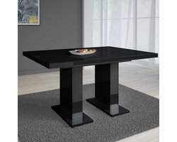 Meubella - Eettafel Glamour - Hoogglans zwart - 160 cm - Uitschuifbaar