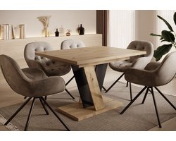 Meubella - Eettafel Velluto - Eiken - Zwart - 160 cm - Uitschuifbaar