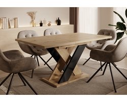 Meubella - Eettafel Xandra - Eiken - Zwart - 160 cm - Uitschuifbaar