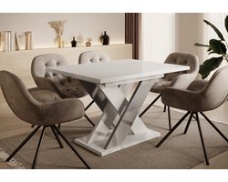 Meubella - Eettafel Xandra - Wit hoogglans - 160 cm - Uitschuifbaar