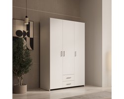 Meubella - Elario - Kledingkast 3 deurs - Wit - 119x54x191 cm