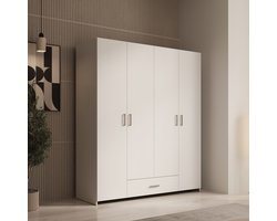 Meubella - Elario - Kledingkast 4 deurs - Wit - 159x54x191 cm
