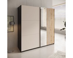 Meubella - Enso - Kledingkast - Beige/Zwart - 203x65x215 cm