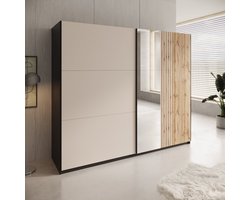 Meubella - Enso - Kledingkast - Beige/Zwart - 250x65x215 cm
