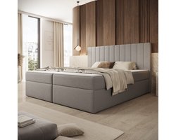 Meubella - Ensono - Boxspring met opbergruimte - Stof grijs - 180x200 cm
